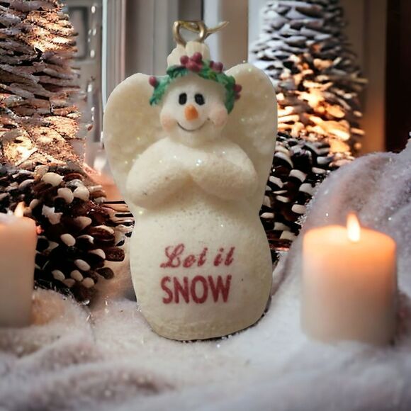 Snowman Ornament Let it Snow Sparkly Mini Resin Winter Decor Wings Snow Glitter. - Picture 1 of 16
